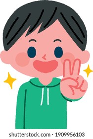 Illustration material of boy doing peace sign