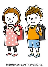 Illustration material: boy and girl of elementary school