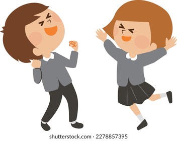 Illustration material of a boy and a girl who are overjoyed