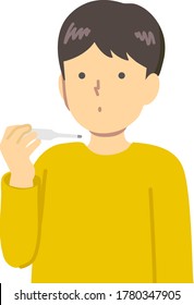 Illustration material of a boy measuring body temperature