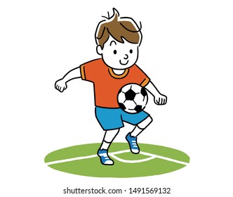 Illustration material: Boy playing with a soccer ball