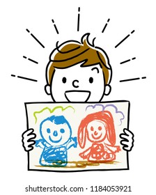 Illustration material: Boy showing drawing