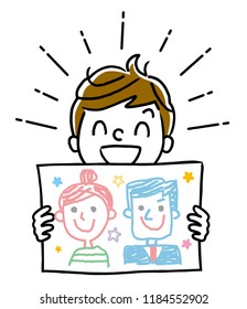 Illustration material: Boy showing drawing