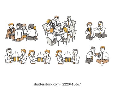 Illustration material of a business person having a drinking party
