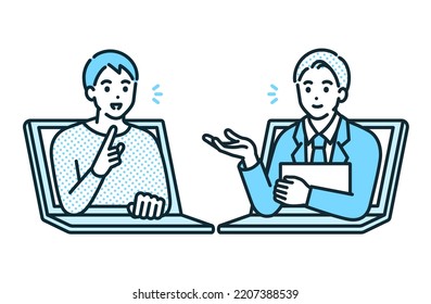 Illustration material of a business person who interacts online.