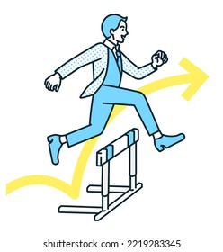 Illustration material of a business person who overcomes difficulties and steps up.