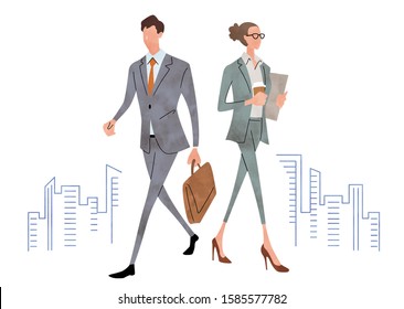 Illustration material: business scene, man, woman