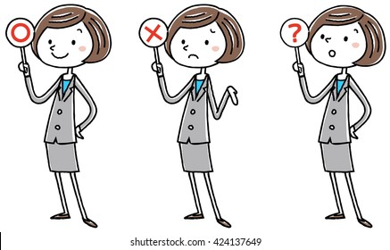 Illustration Material: Business Woman Correct Incorrect Answer