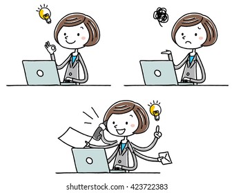 Illustration material: Business woman personal computer work variations