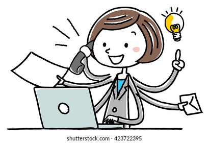 Illustration material: Business woman personal computer multitasking