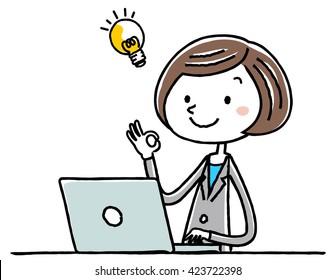 Illustration material: Business woman personal computer work