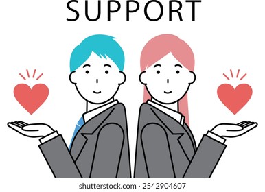 Illustration material of businessman and businesswoman holding heart