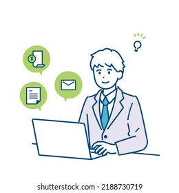 Material de ilustración de empresarios que utilizan herramientas digitales. vector.