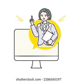 Illustration material of a businesswoman described online. vector.