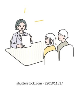 Illustration material of a businesswoman proposed to a young couple. vector.