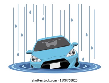 Illustration material: car submerged damage due to rain