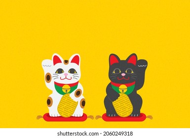 Illustration material of cat figurine that controls business prosperity in Japanese culture