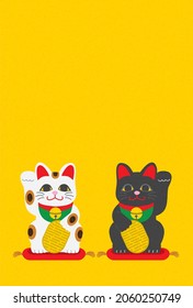Illustration material of cat figurine that controls business prosperity in Japanese culture