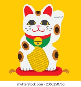 Illustration material of cat figurine that controls business prosperity in Japanese culture