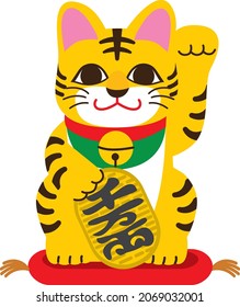 Illustration material of cat figurine that controls business prosperity in Japanese culture