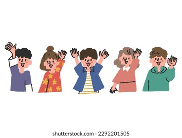 Illustration material of cheerful children raising their hands