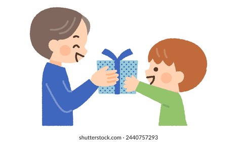 illustration material of a child giving a present to his father