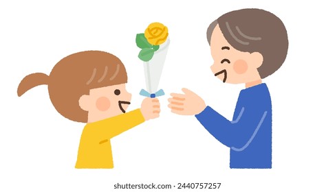 illustration material of a child sending yellow roses on father's day