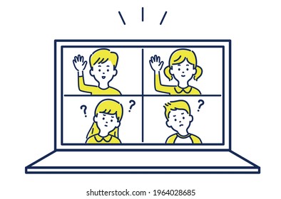 Illustration material of a child taking an online class