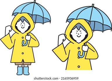 Illustration material of Child wearing a raincoat doing guts pose
