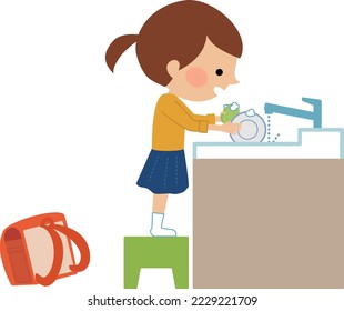 Illustration material of a child who helps with housework, Young carer