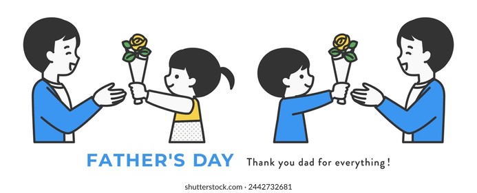 illustration material of children giving yellow roses on father's day