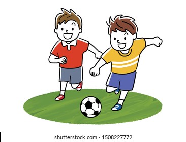 Illustration material: children playing soccer,football