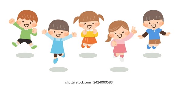 illustration material of children who jump cheerfully