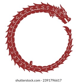 Illustration material of circular dragon silhouette