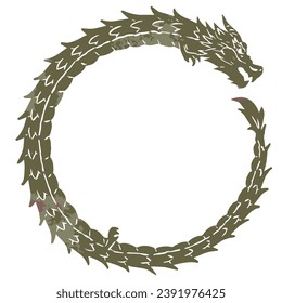 Illustration material of circular dragon silhouette