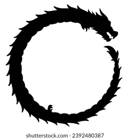 Illustration material of circular dragon silhouette