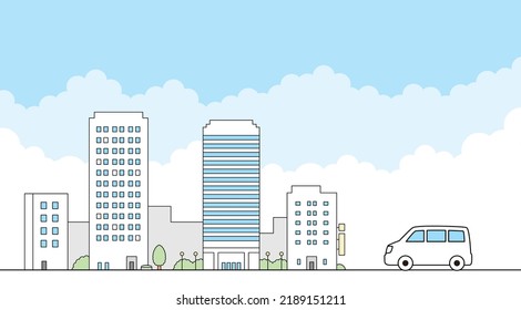 Illustration material of cityscape and one box.