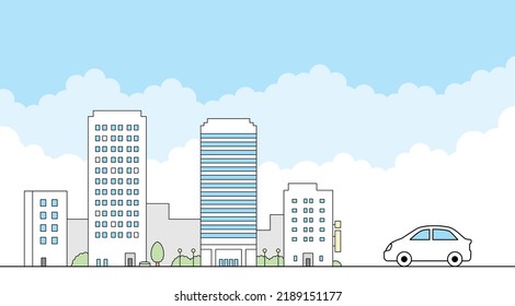 Illustrationsmaterial von Stadtlandschaft und SUV.