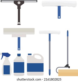 Illustration material: Cleaning tool set with window wiper squeegee Vector