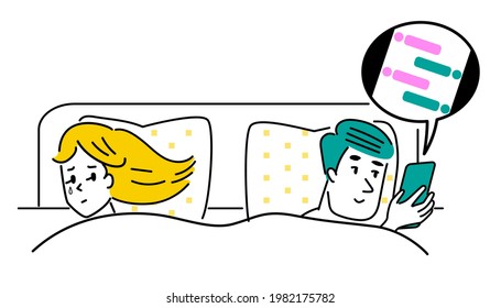 Illustration material of a cold couple sleeping on a bed