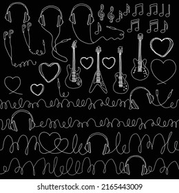 Illustration material collection of bad headphones and guitar,