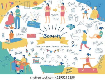 Illustration material collection for easy use in women's beauty