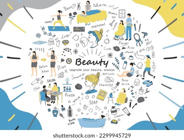 Illustration material collection for easy use in women's beauty