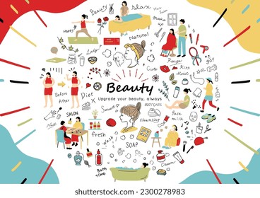 Illustration material collection for easy use in women's beauty