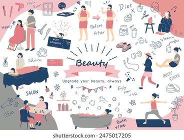 Illustration material collection for easy use in women's beauty