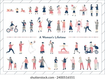 Illustration Material Collection of a Woman's Life Stages