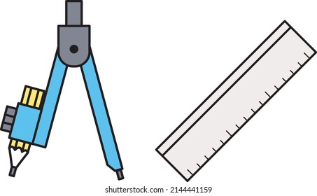Illustration material of compass and straight ruler