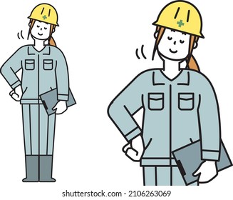 Illustration material of a construction site worker nodding with his hand on his waist
