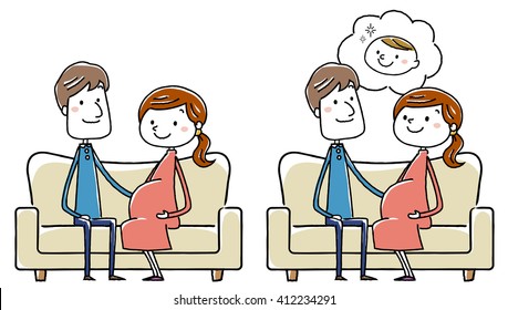 Illustration material: couple pregnancy birth. Variation