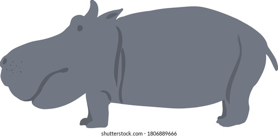 Illustration material of cute hippo seen from the side